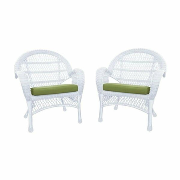 Jeco W00209-C-4-FS029-CS White Wicker Chair with Green Cushion, 4PK W00209-C_4-FS029-CS